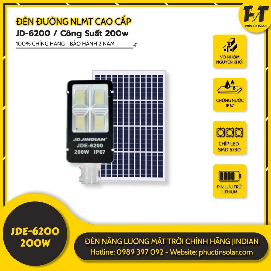 Đèn đường năng lượng mặt trời 200w JDE-6200